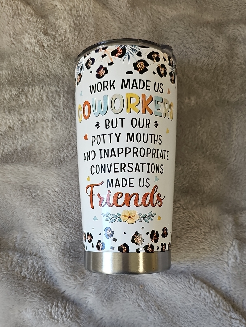 White Floral Coworker Friends Travel Tumbler